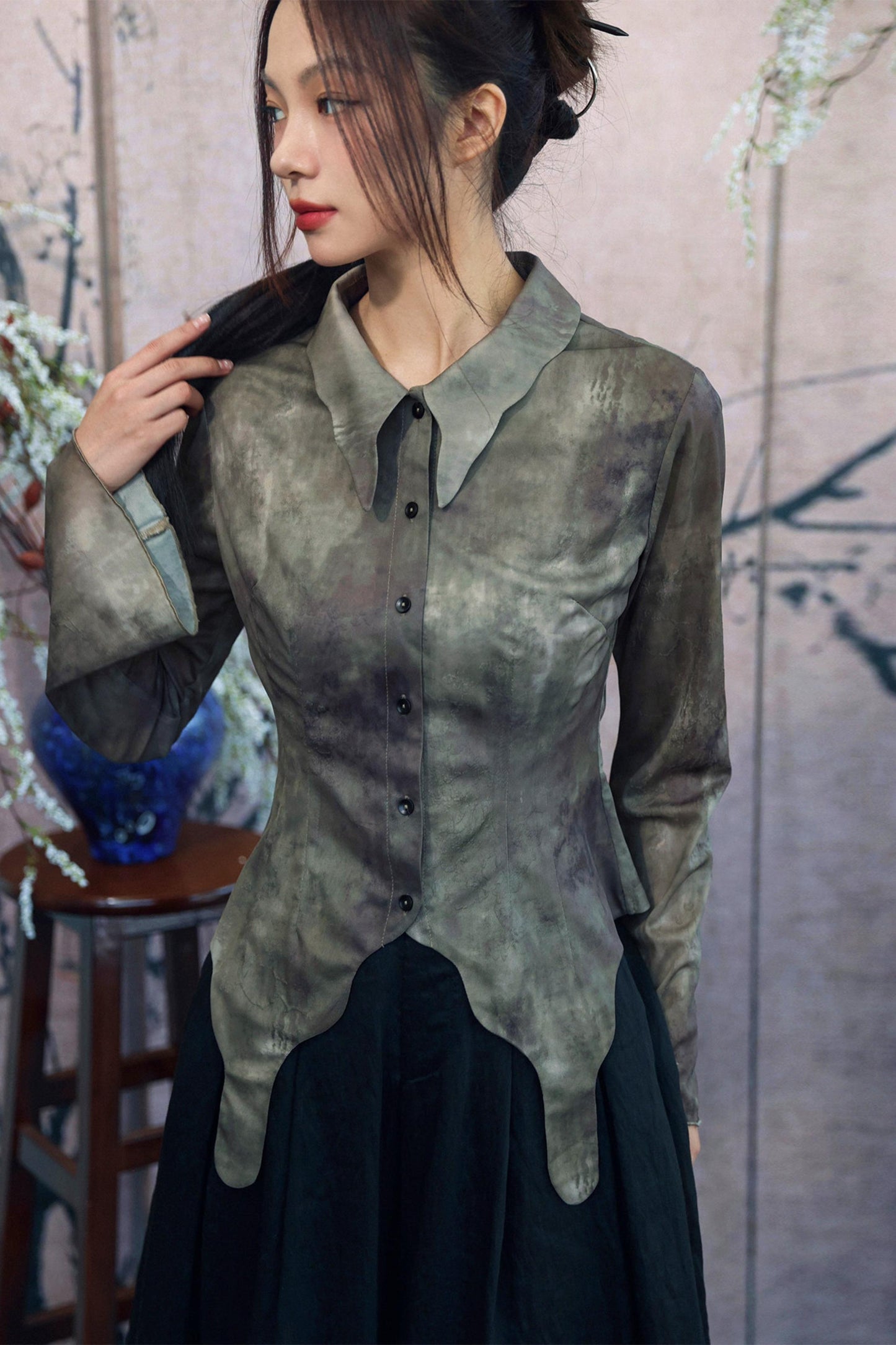 Vintage Green Chinese-Style Blouse
