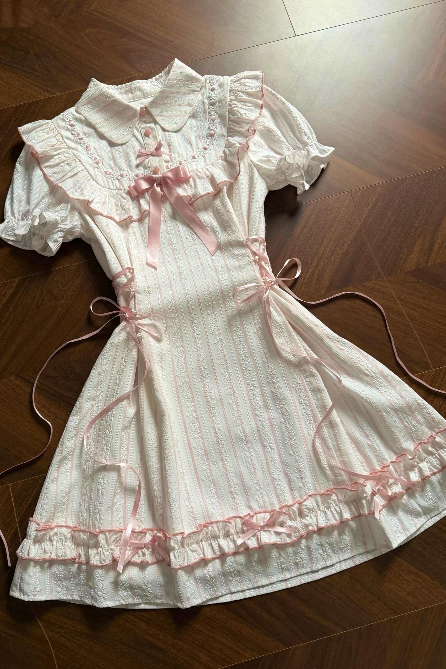 Sweet Pink Jacquard Dress + Apron Skirt