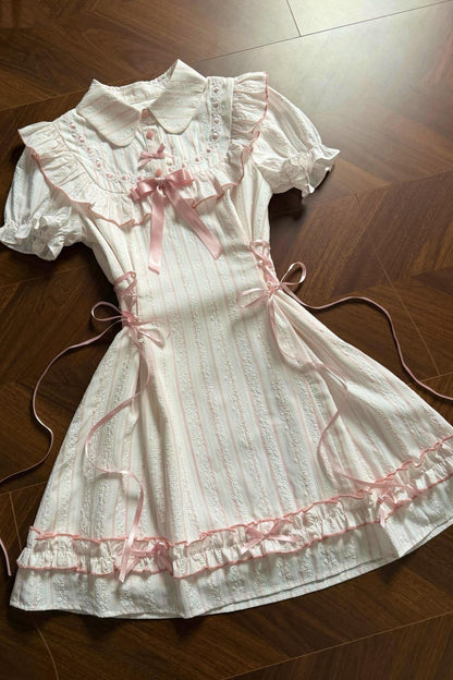 Sweet Pink Jacquard Dress + Apron Skirt