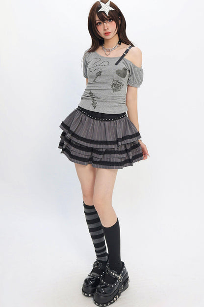 Heart Chain Off-Shoulder T-Shirt
