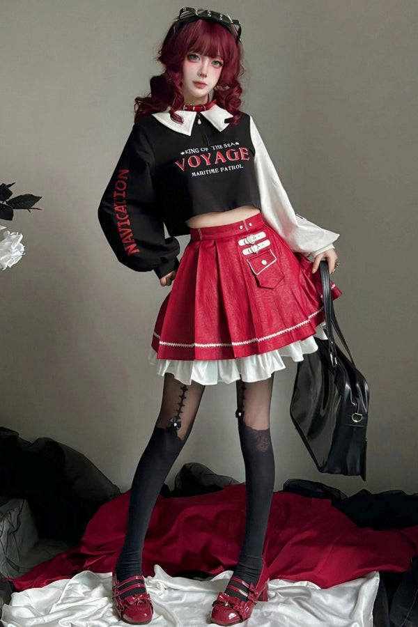 ストリートクロップドトップス＋プリーツミニスカート