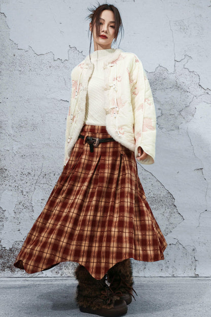 ダブルウエスティッドプラッドスカート