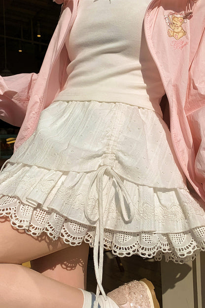 Cotton Lace Tiered Skirt