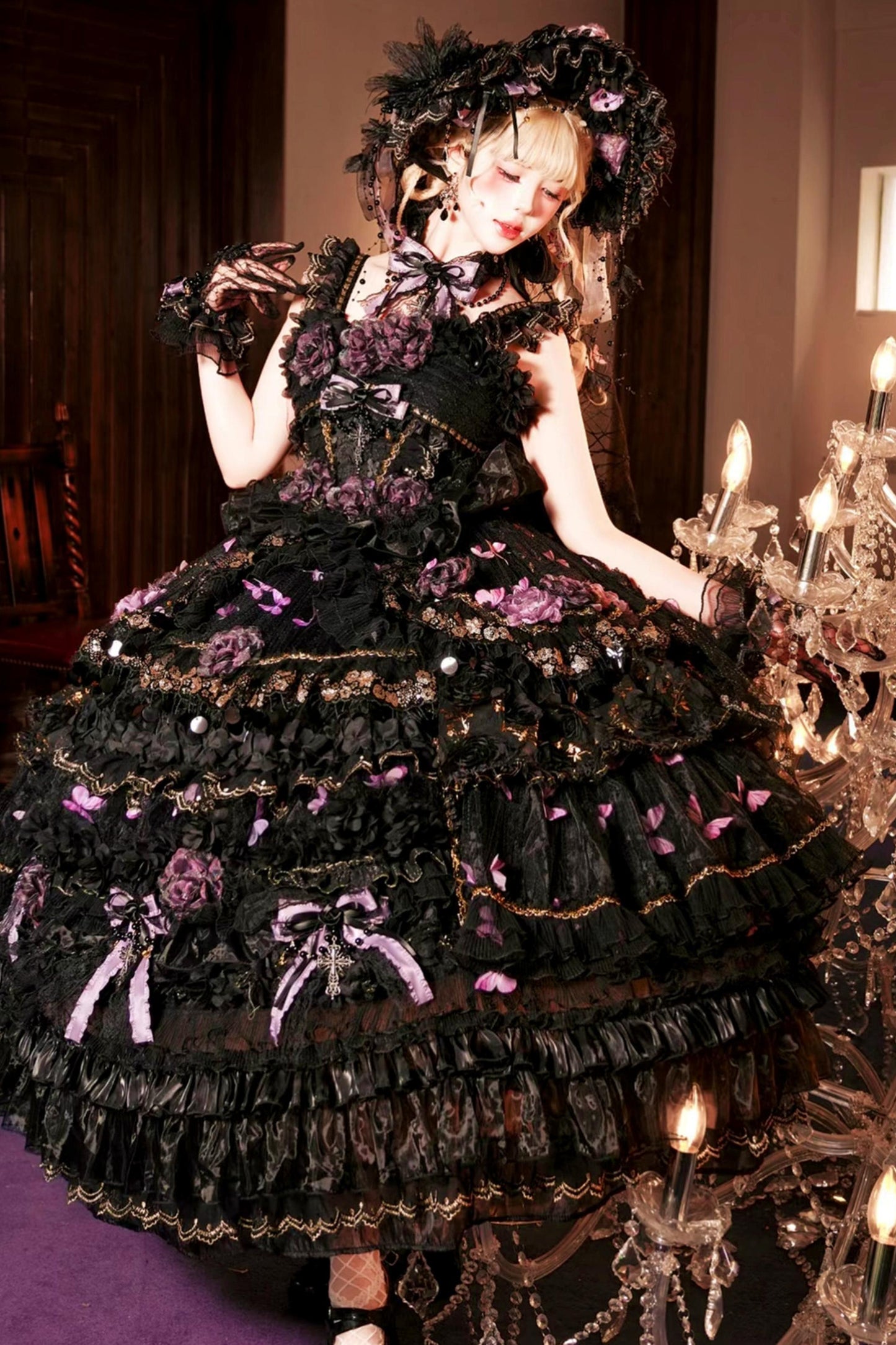 Abito lolita gotico da principessa con bara a farfalla