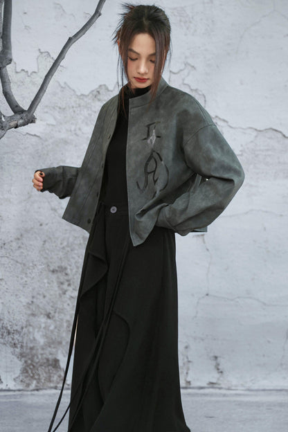 スタンドアップカラーレザージャケット