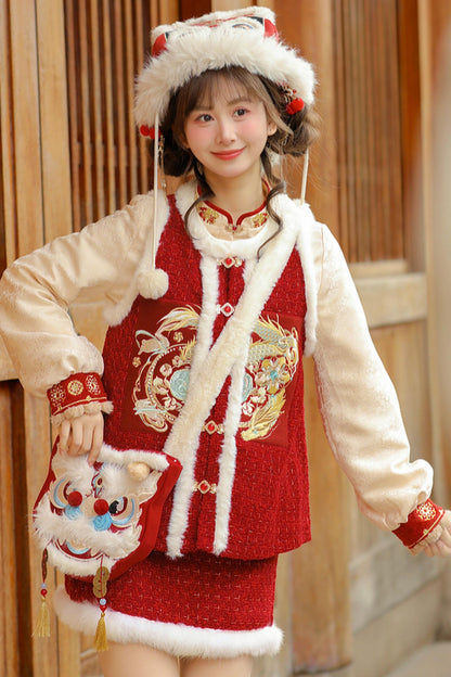 Chinese Design Fur Vest + Skirt