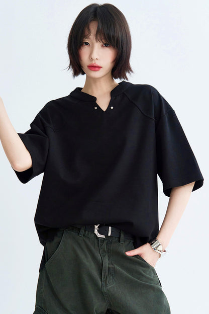 Solid Buoy Neck Loose Casual Tops