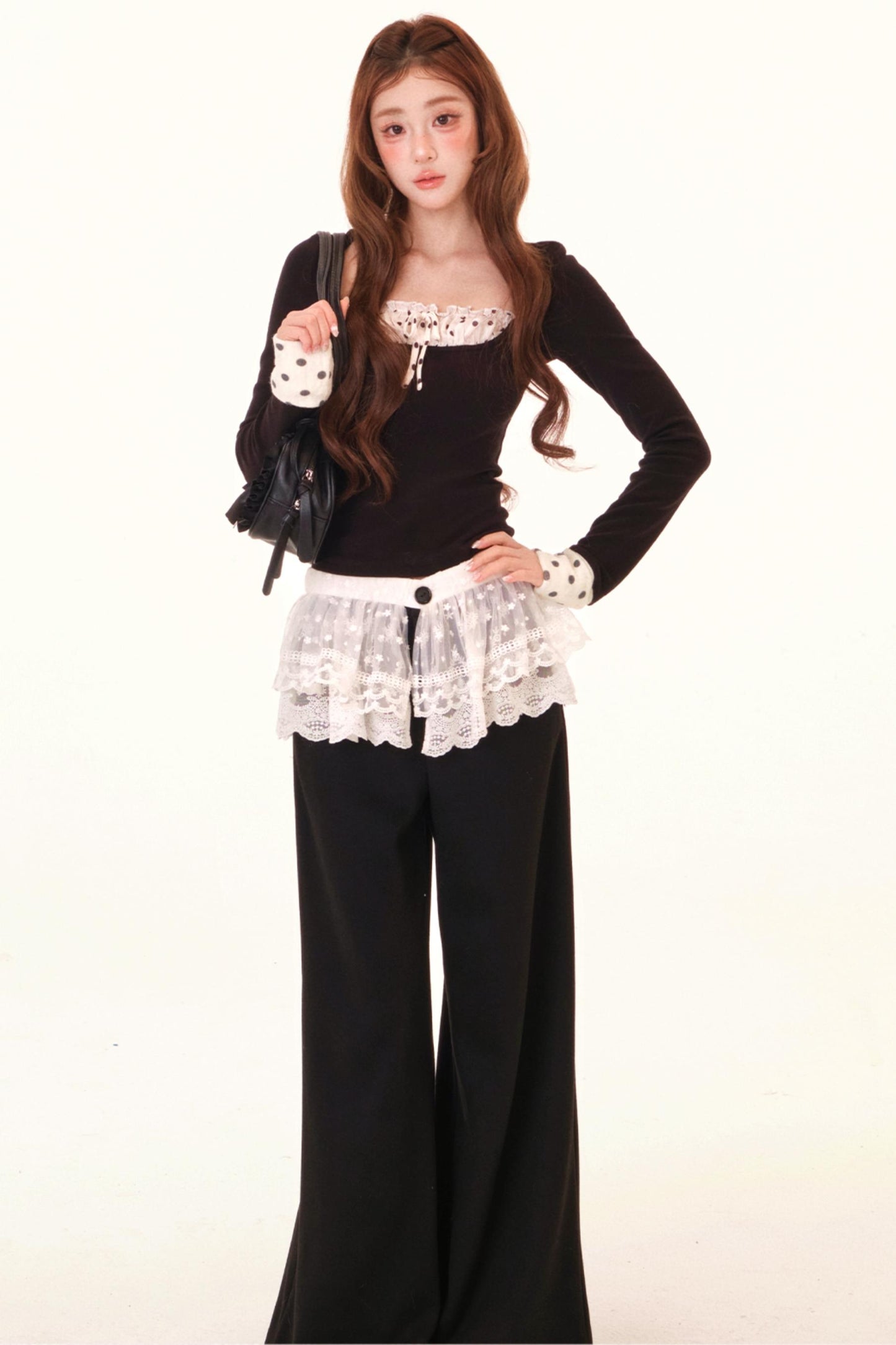 Polka Dot Fleece Lined Blouse + Pants