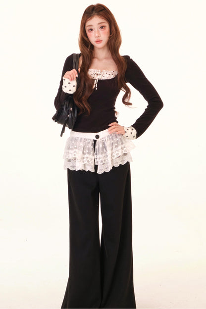 Polka Dot Fleece Lined Blouse + Pants