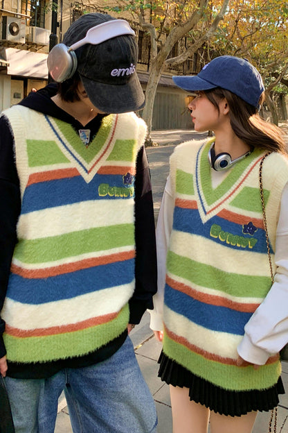 カラーブロックボーダーニットベスト