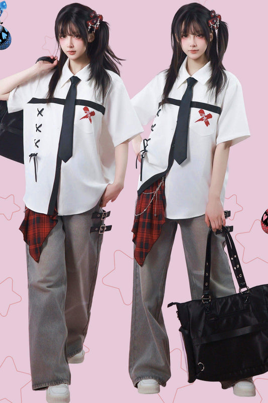 Camicia stile accademia subculture con cravatta a croce