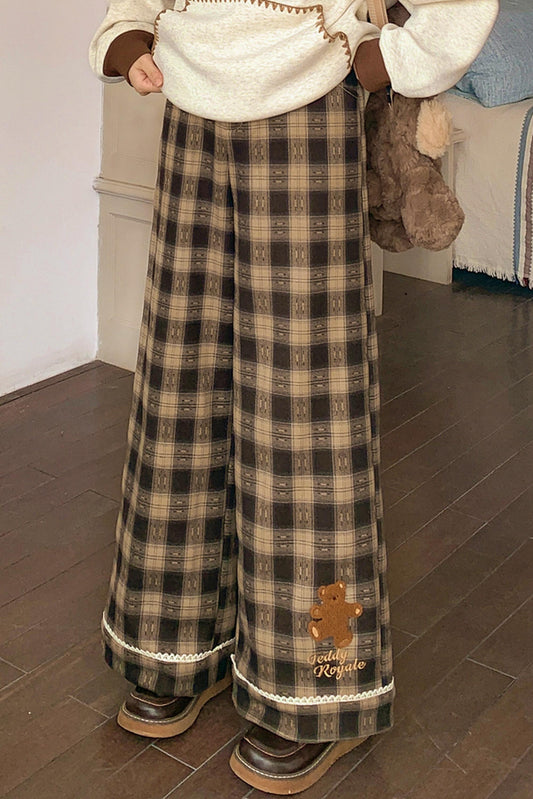 Fleece-Lined Wide Plaid Pants