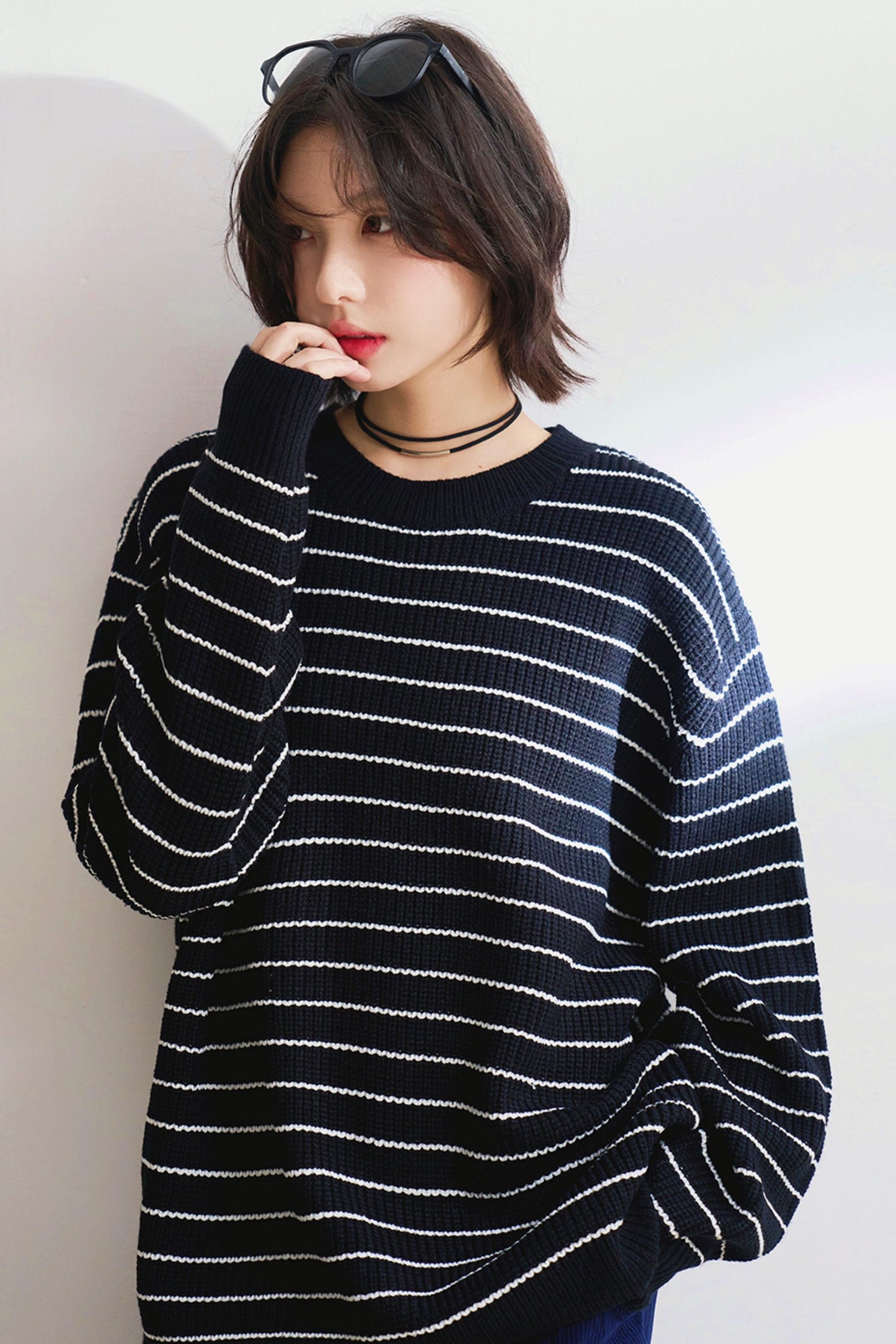 シンプルストライプオータムセーター