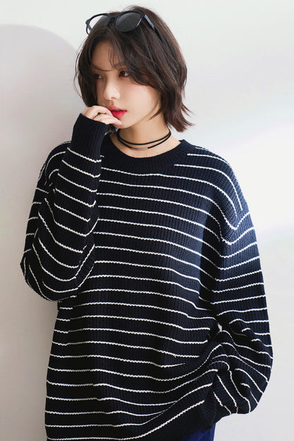 シンプルストライプオータムセーター