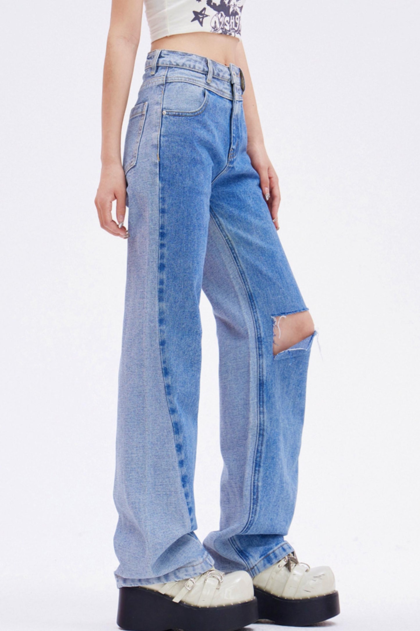 High Waist Color Block Jeans