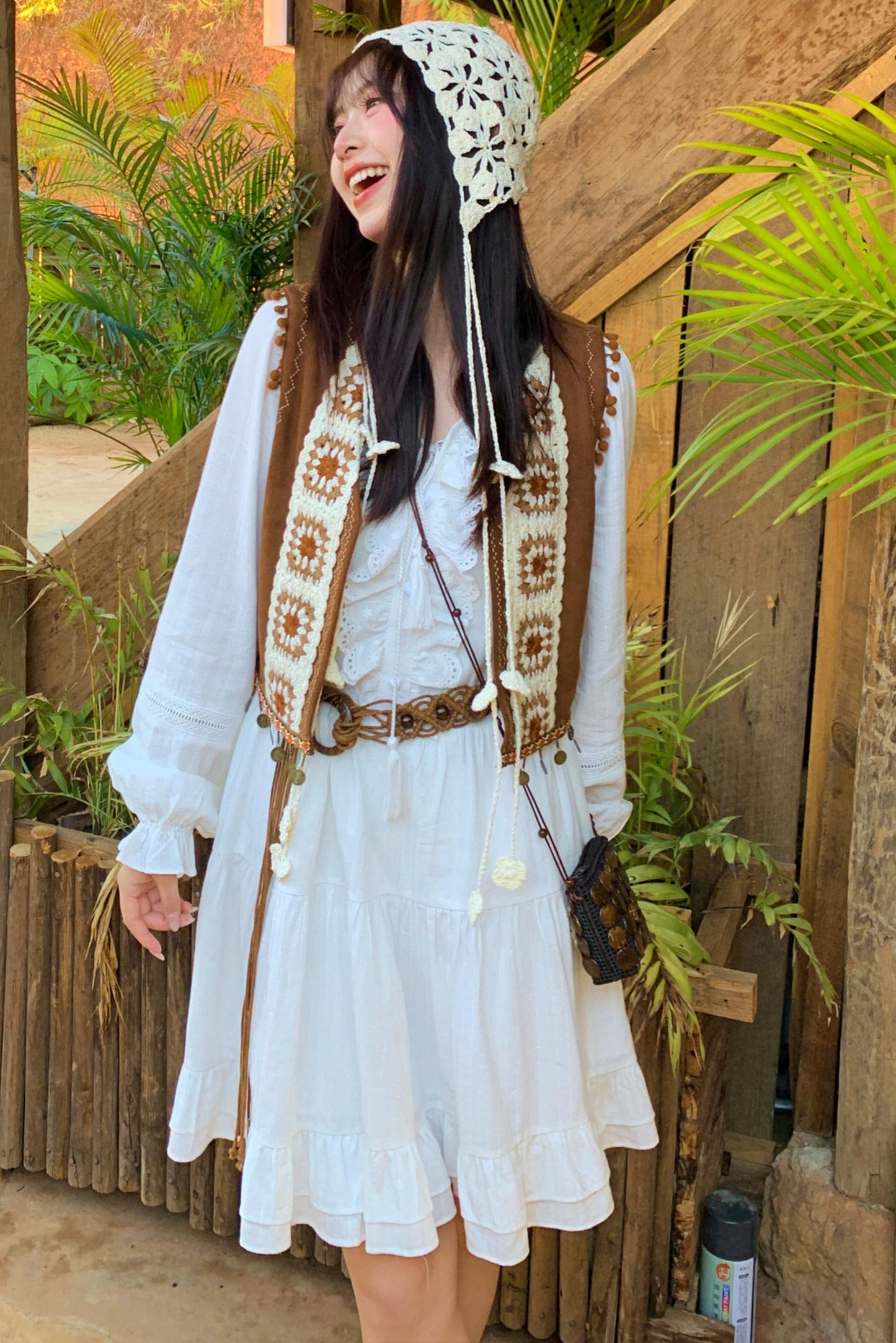ボヘミアンクロシェレイヤードレス+ベスト