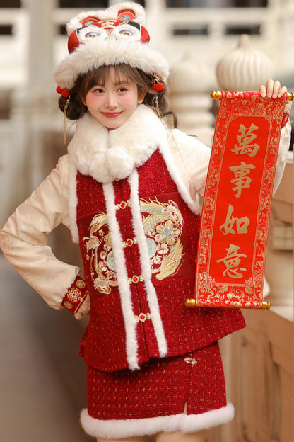 Chinese Design Fur Vest + Skirt