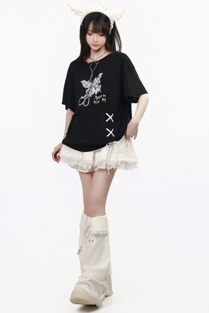 サブカルバタフライTシャツ+スカート+レッグカバー