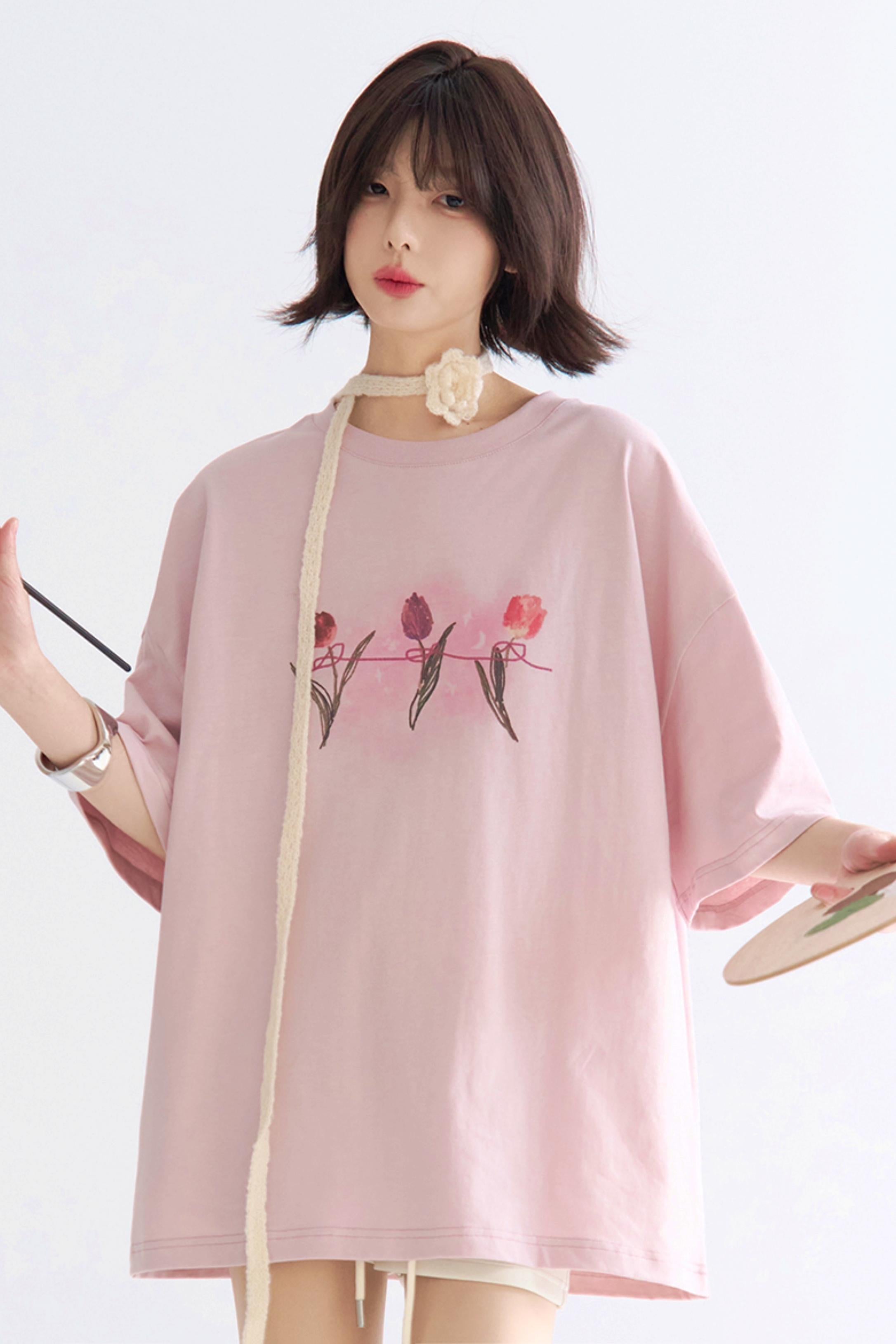 ミニマリストチューリッププリントTシャツ – Belchic