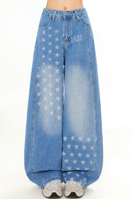 Retro Star Osh Design Wide Denim Pants