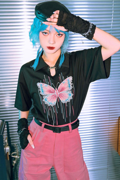 Cyber Butterfly Embroidered Top