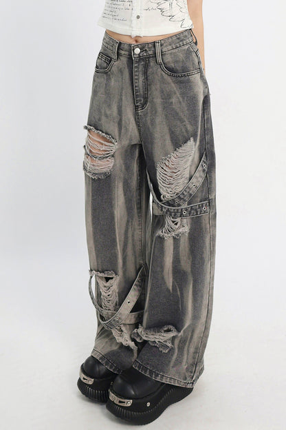 Distressed Strap Grunge Pants