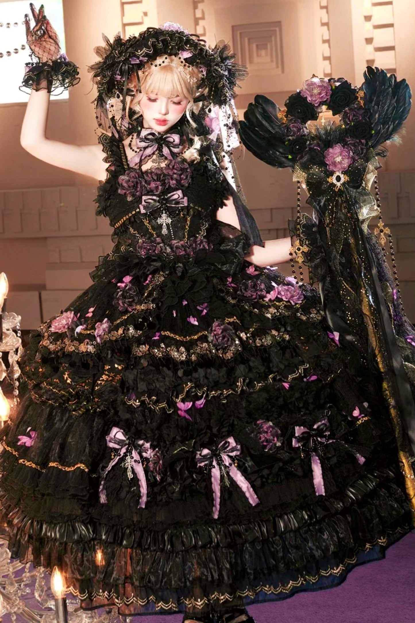 Abito lolita gotico da principessa con bara a farfalla