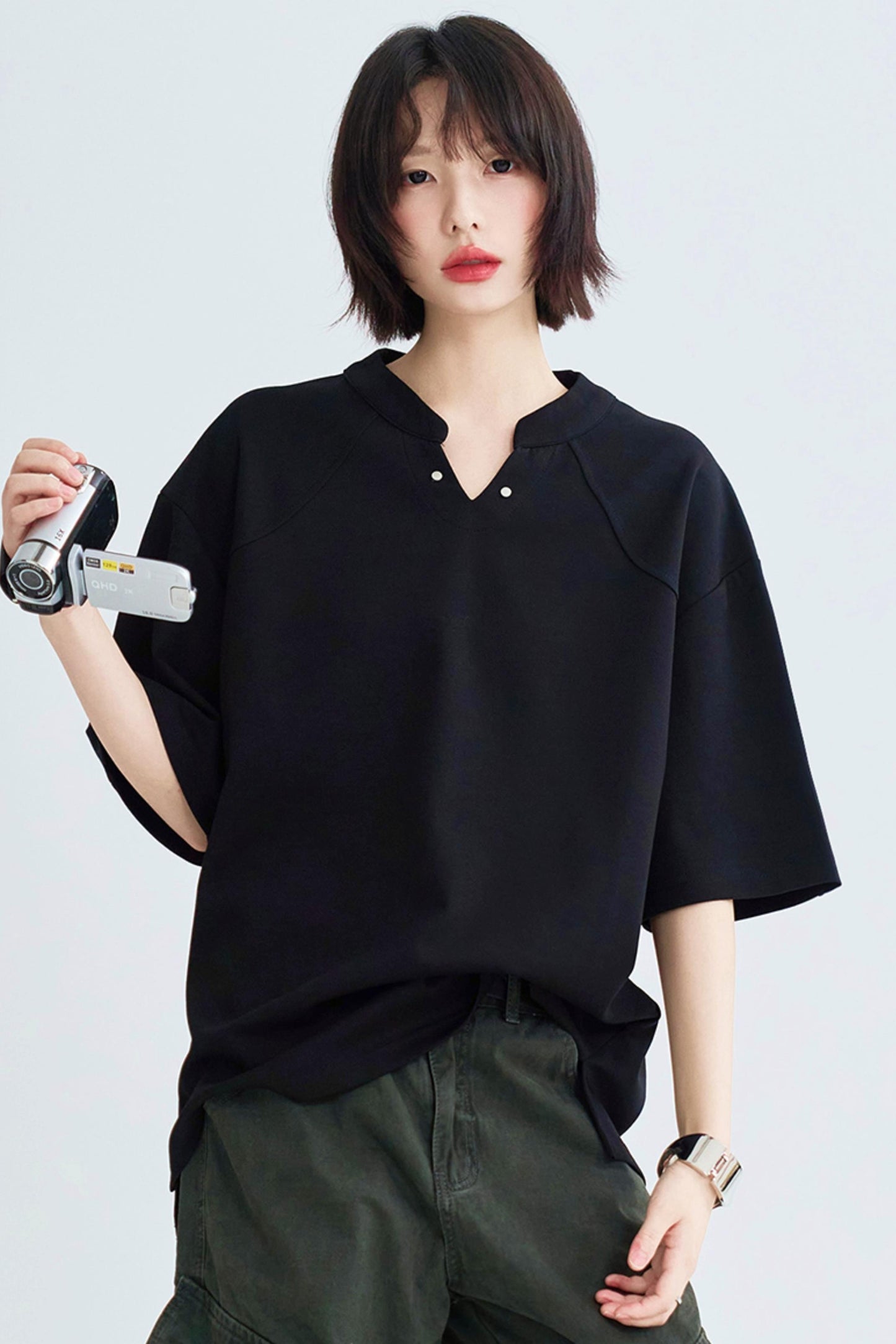 Solid Buoy Neck Loose Casual Tops