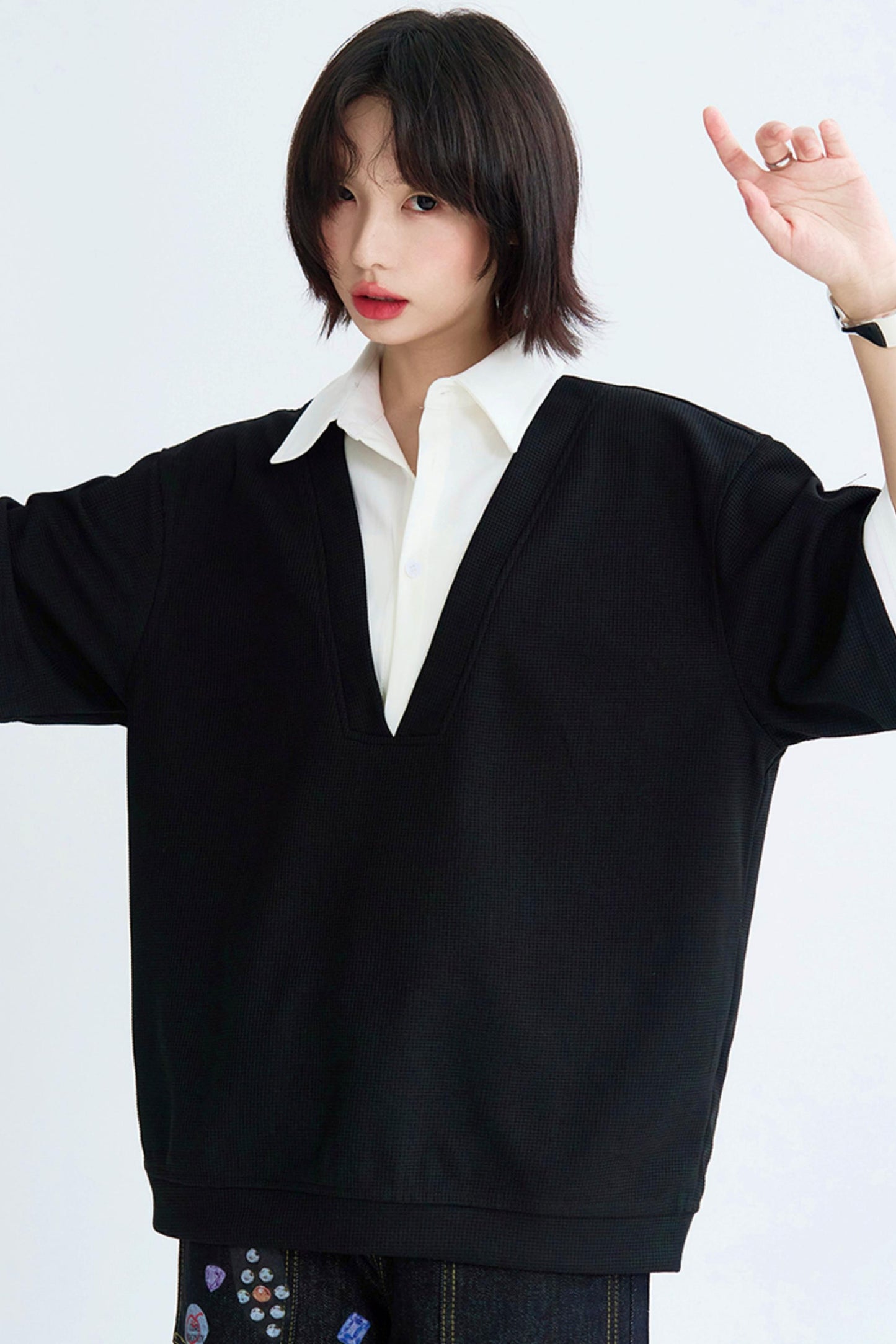 Relaxed Fit Shirt Collar Tee Shirt