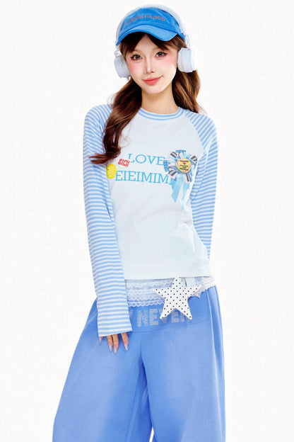 Striped Design Star Y2K Top