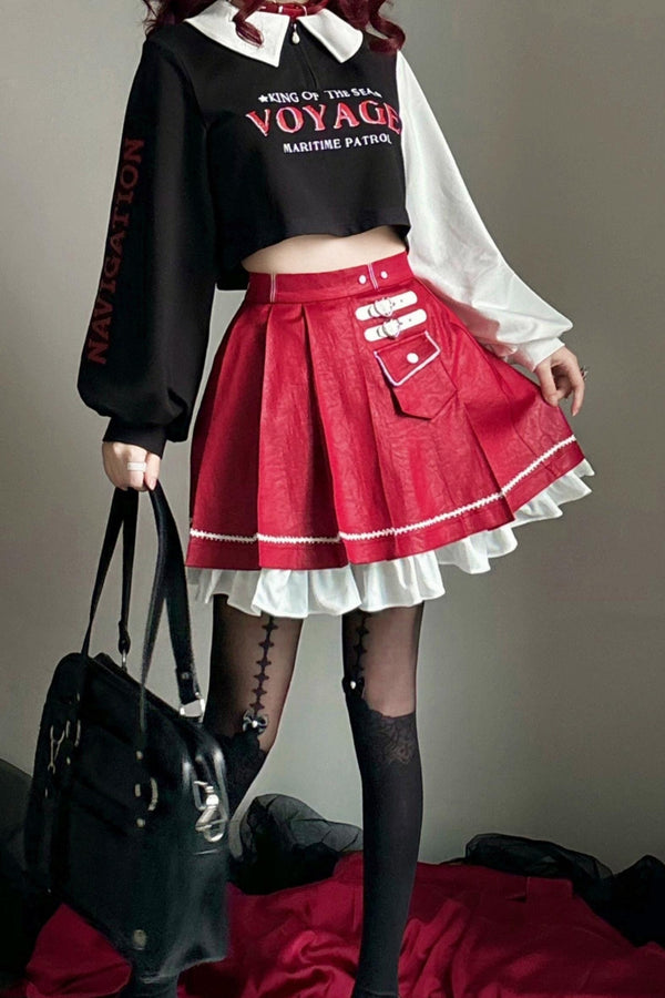 ストリートクロップドトップス＋プリーツミニスカート