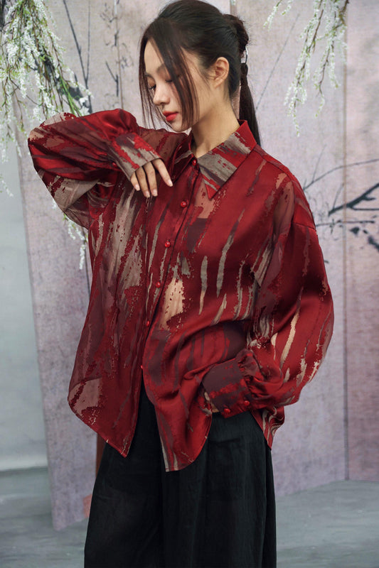 Burnt Floral Retro Blouse