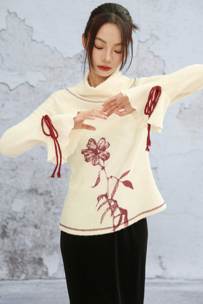 フラワーハイネックニット