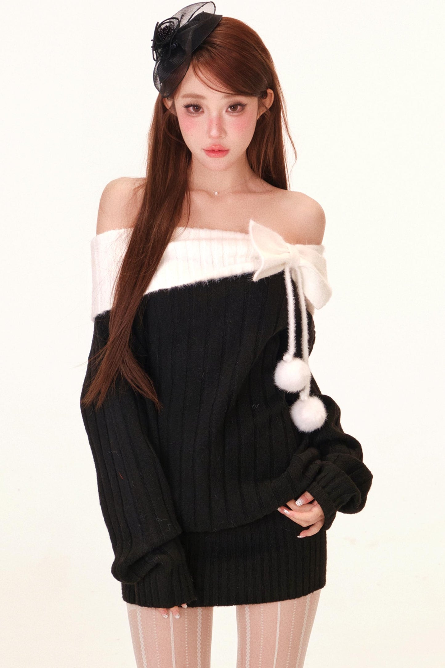 スノーボールベルベットオフショルダードレス