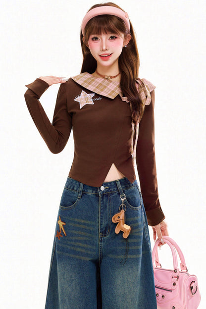 Retro Patchwork Plaid Top