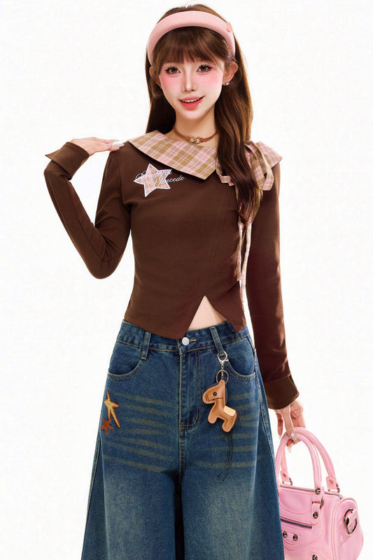 Retro Patchwork Plaid Top