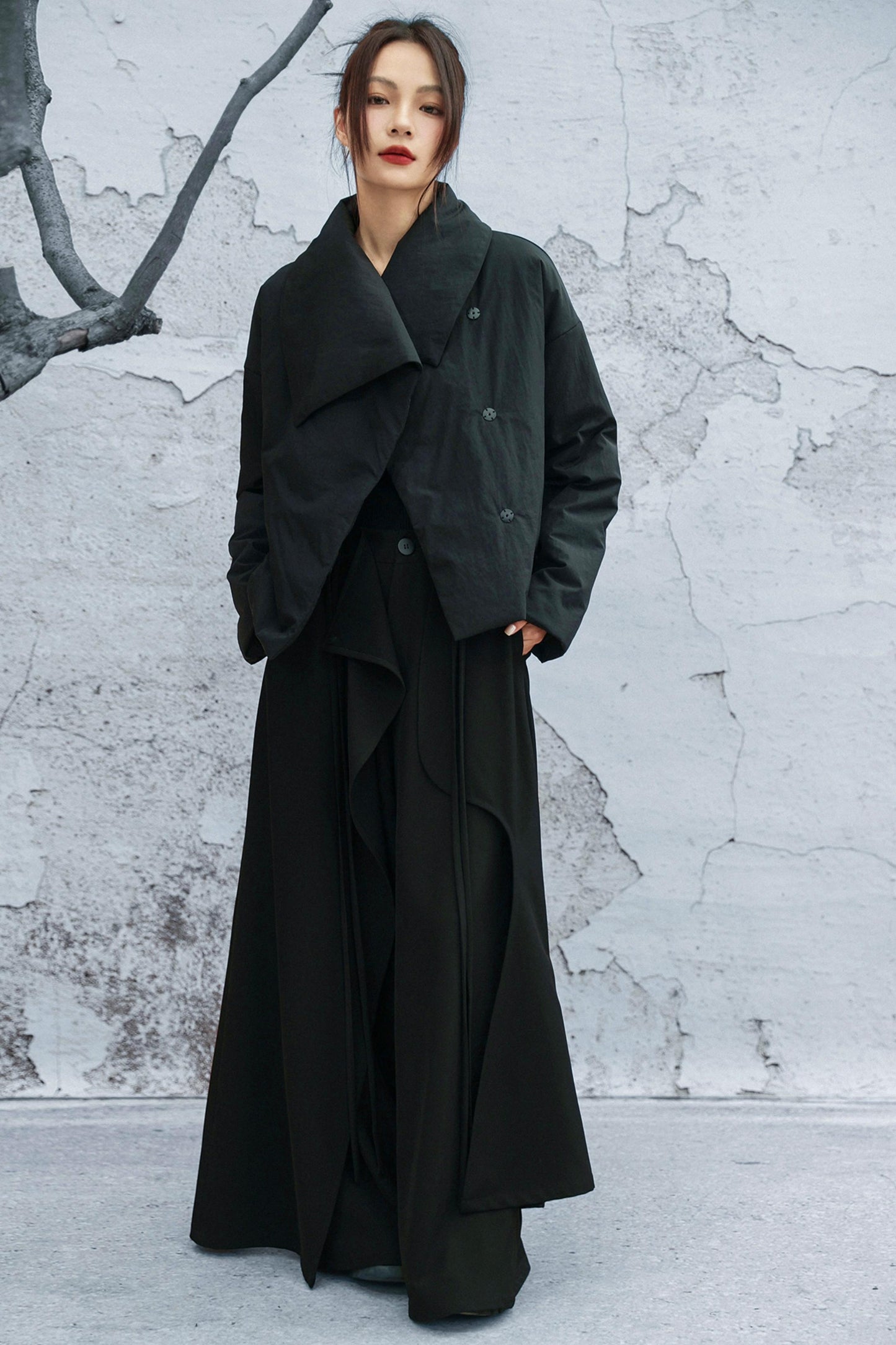 コンバーティブルネックラインコットンジャケット