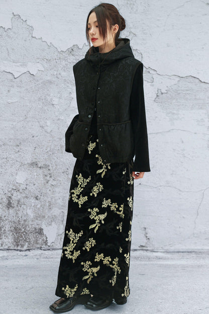 ブラックアンドゴールドベルベットスカート