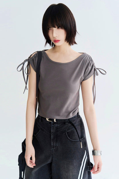 Shoulder Drawstring Cutout Tops