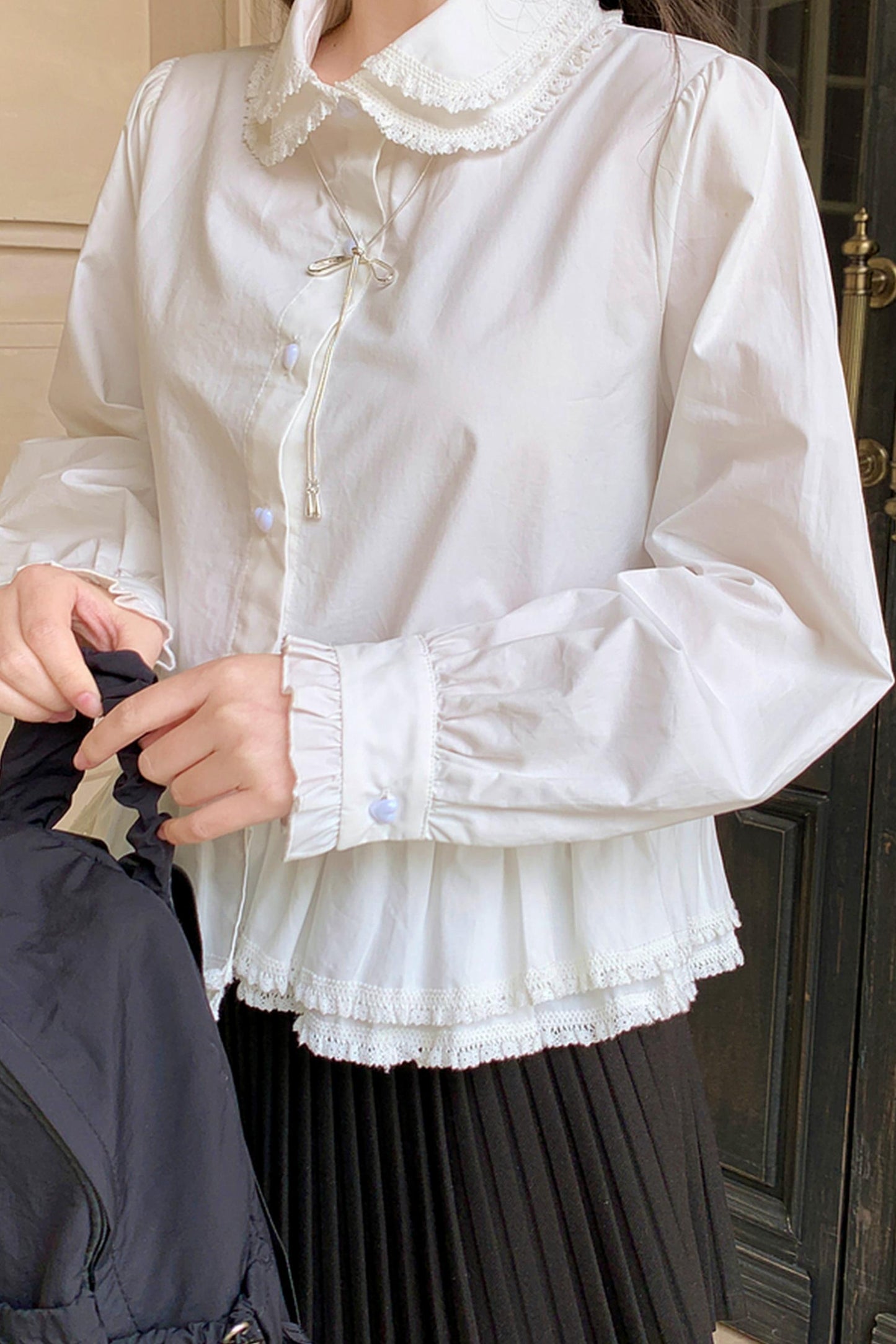 Double Layer Lace Doll Collar Blouse