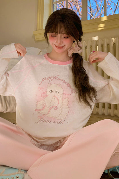 스위트 고양이 프린트 탑