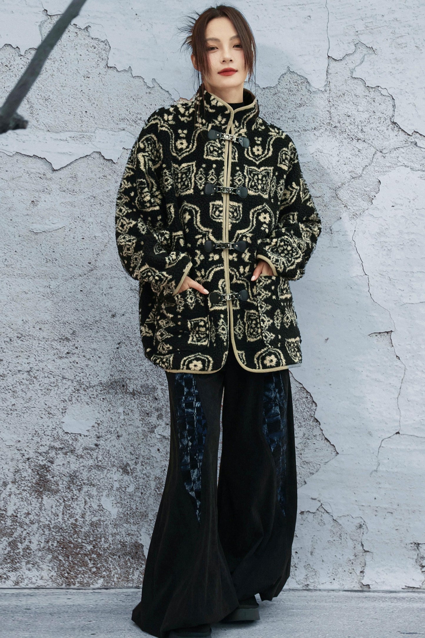 モードジャカードスタンドアップカラーコート