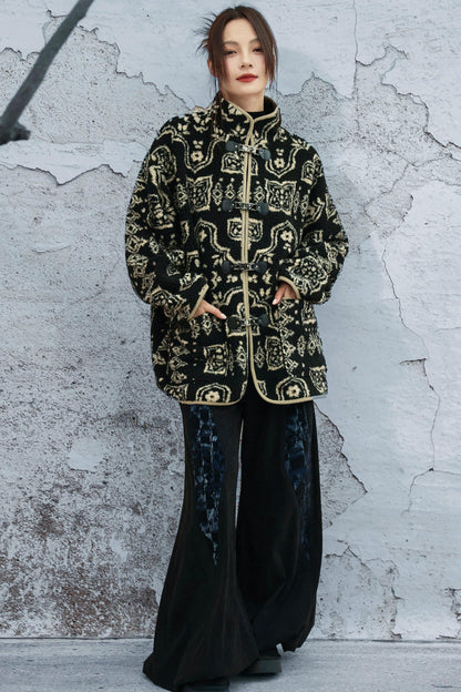 モードジャカードスタンドアップカラーコート