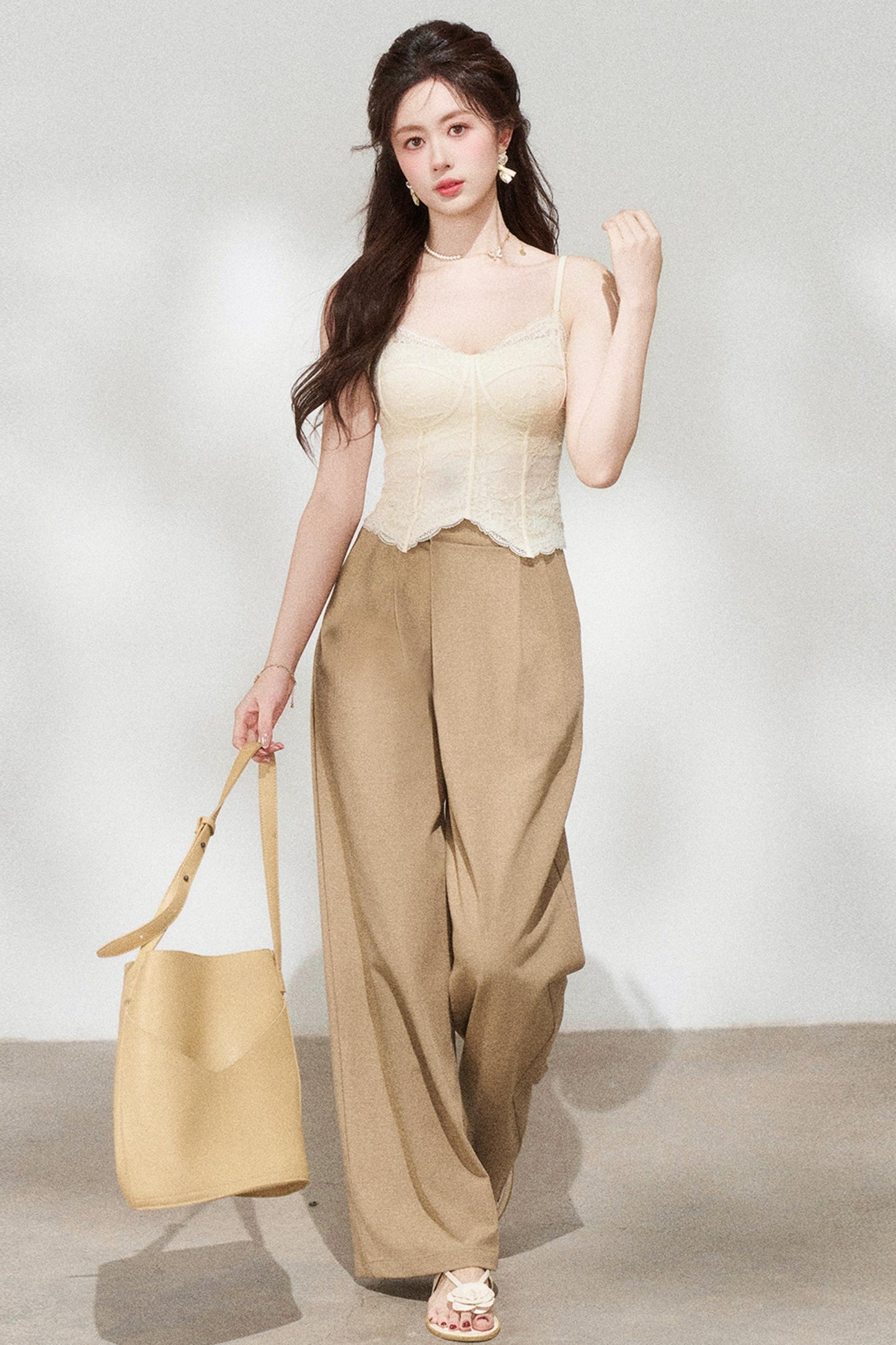 High Waisted Khaki Wide Leg Pants