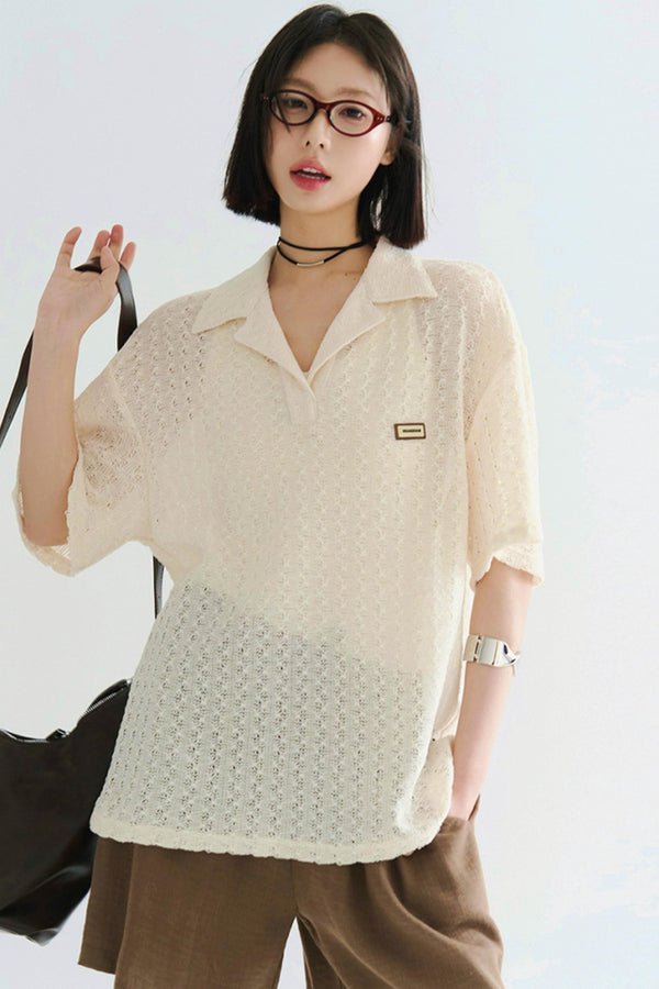 Sheer Polo Neck T-Shirt