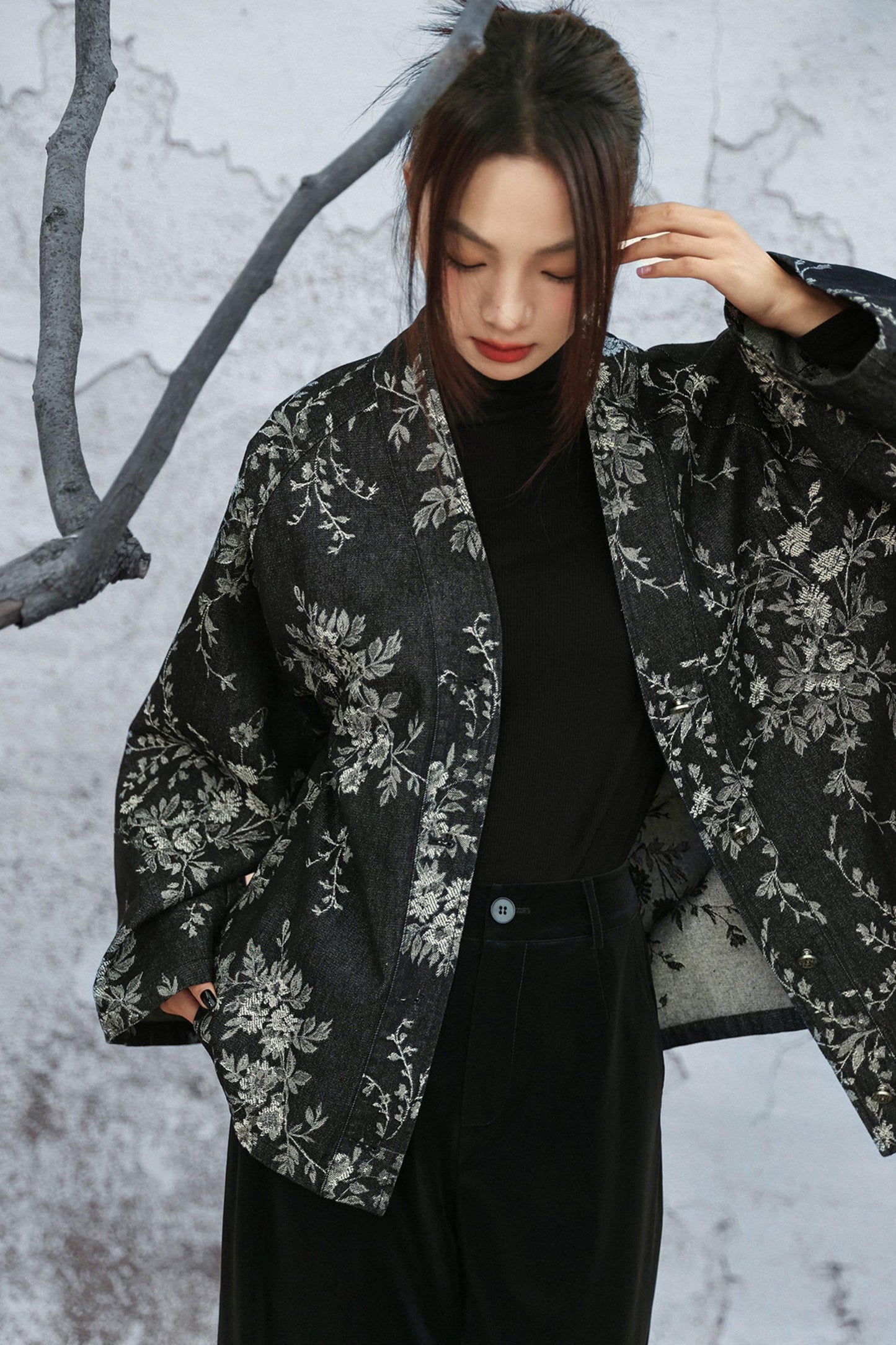 Chinese Denim Jacquard Cardigan