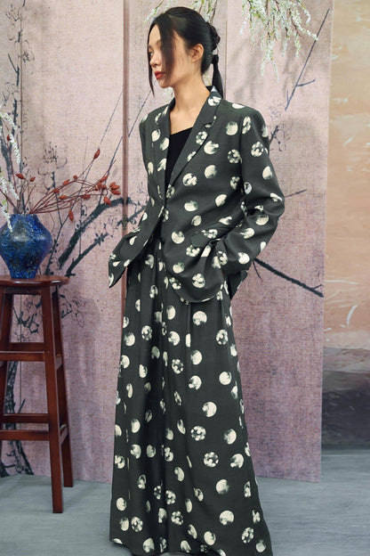 Polka Dot Shoulder Padded Blazer