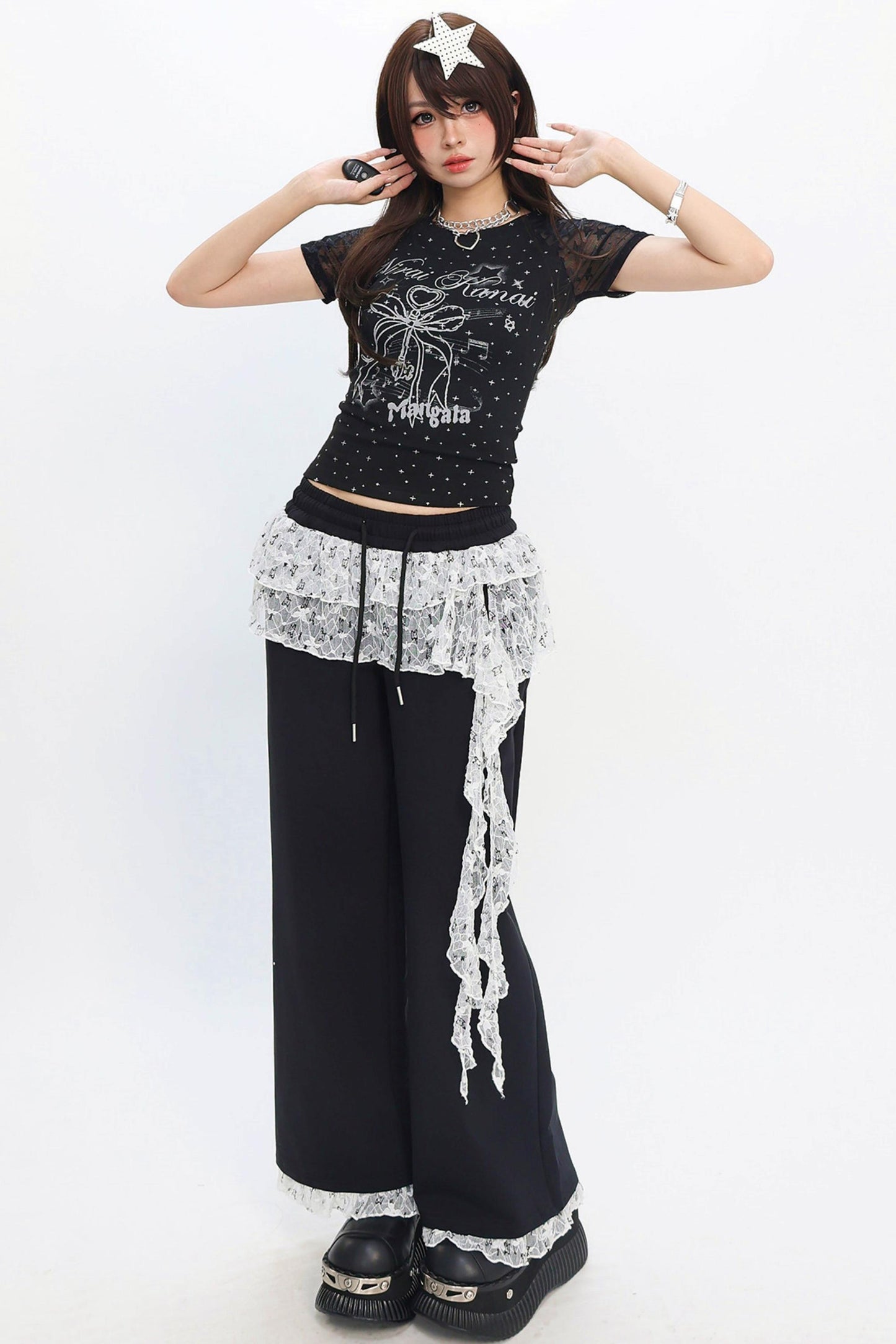 Lace Layered Wide-Leg Pants