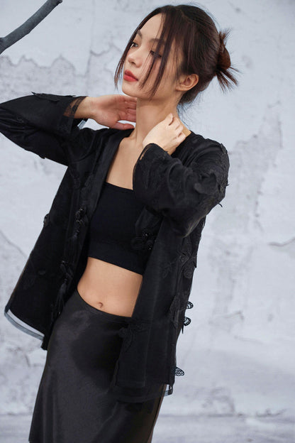 Sheer Satin Chinese-Style Jacket