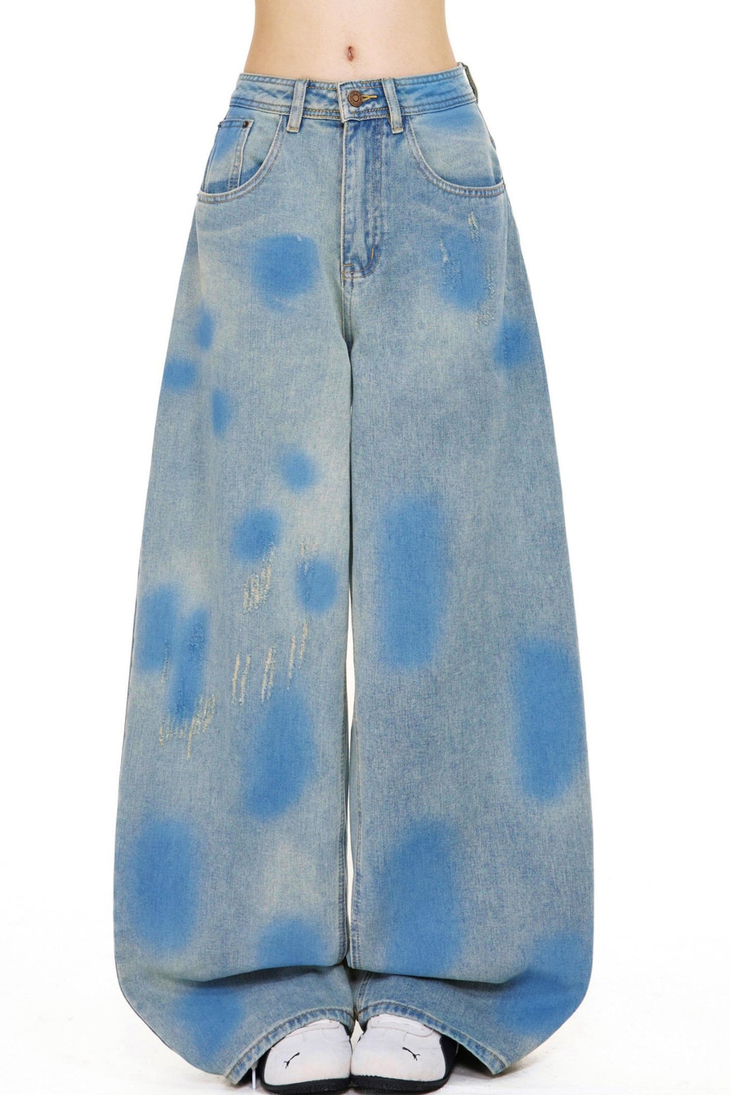 Marble Wash Wide Leg Denim Pants